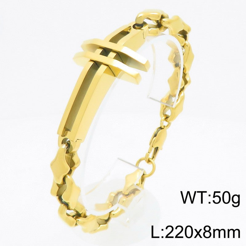 Hip-Hop Hand-Spliced – Niche Double-Layer Hollow Cross Rhombus Chain – Titanium Steel Bracelet