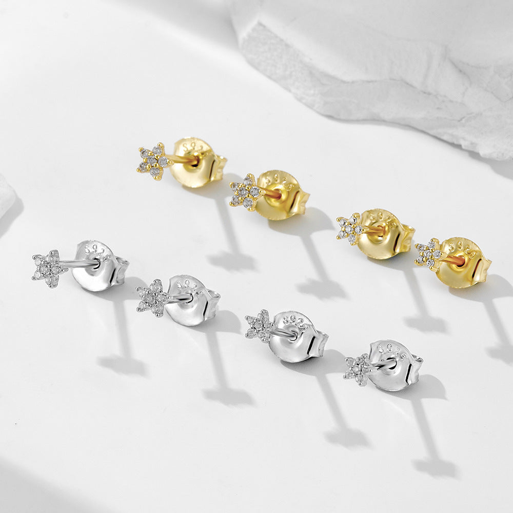 S925 Sterling Silver Flower Earrings Women's Fashion Zircon Studs