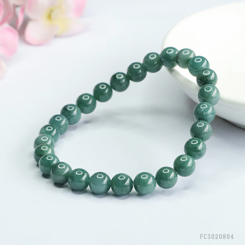 Blue Water Jadeite Round Bead 7 mm Bracelet