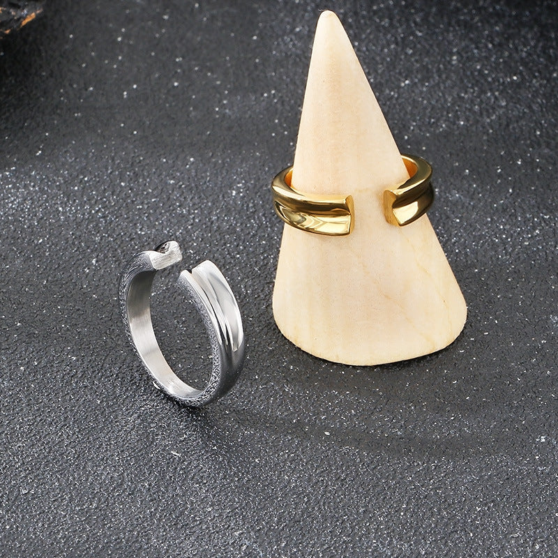 Planderful Mens Ring Gold Plated Stainless V Slot Opening