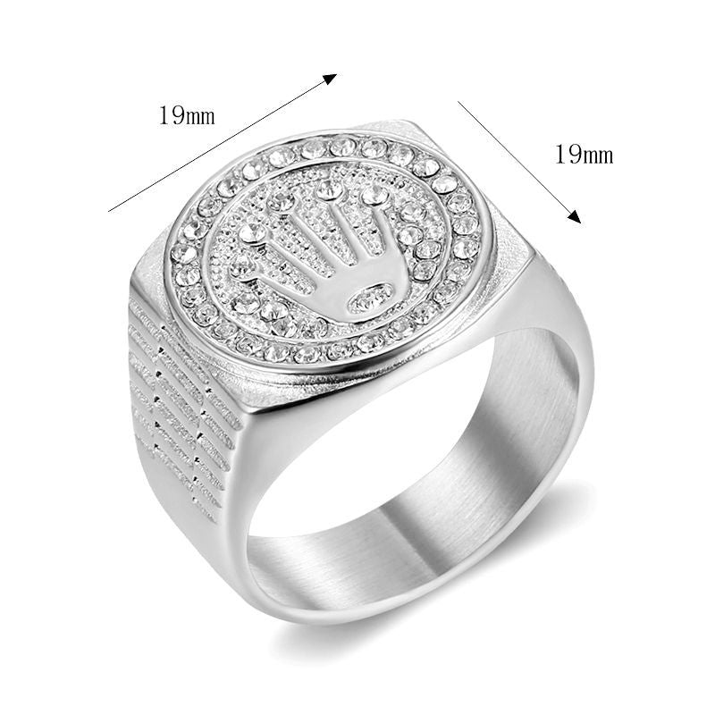 Planderful Everyday Genie Hip Hop Bold Ring For Men Stainless Steel Polished Zircon Crown Three Bead