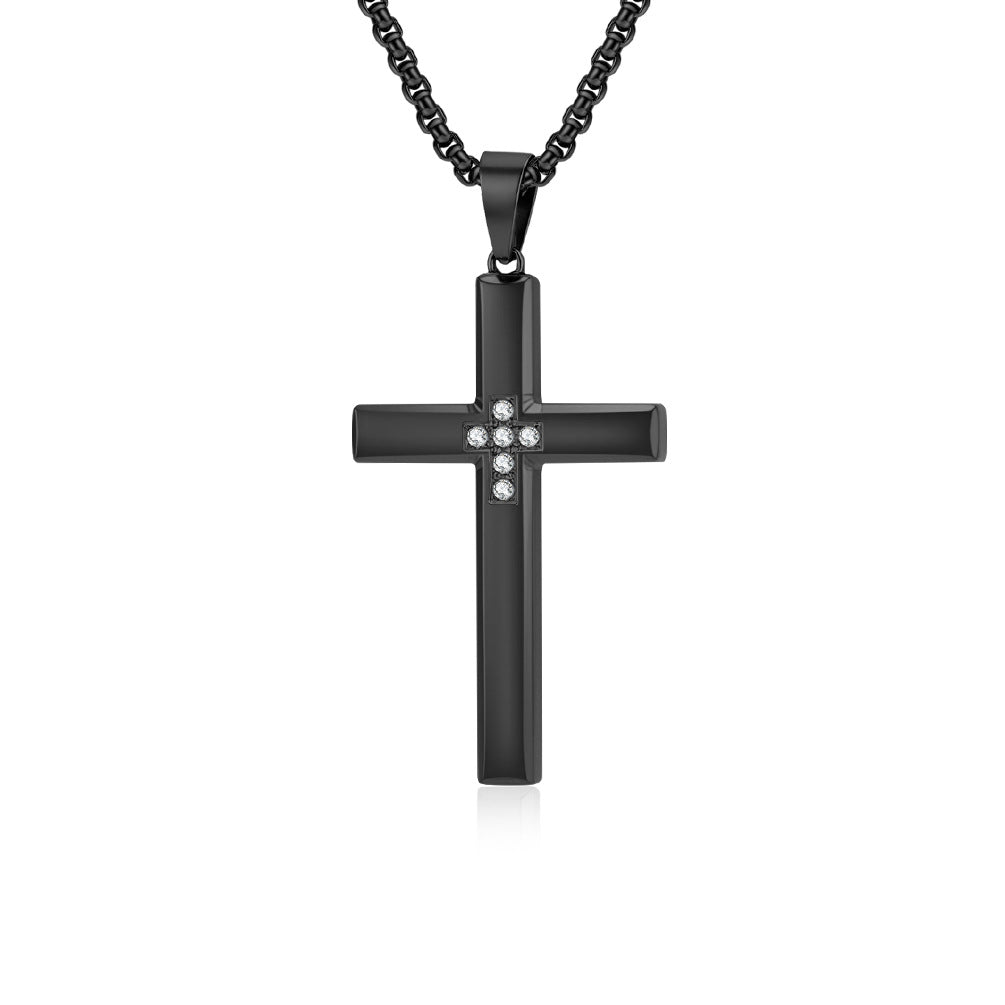 Planderful Cross Necklace Unisex Titanium Steel Zircon Encrusted Pendant For Men Women High End Fashion