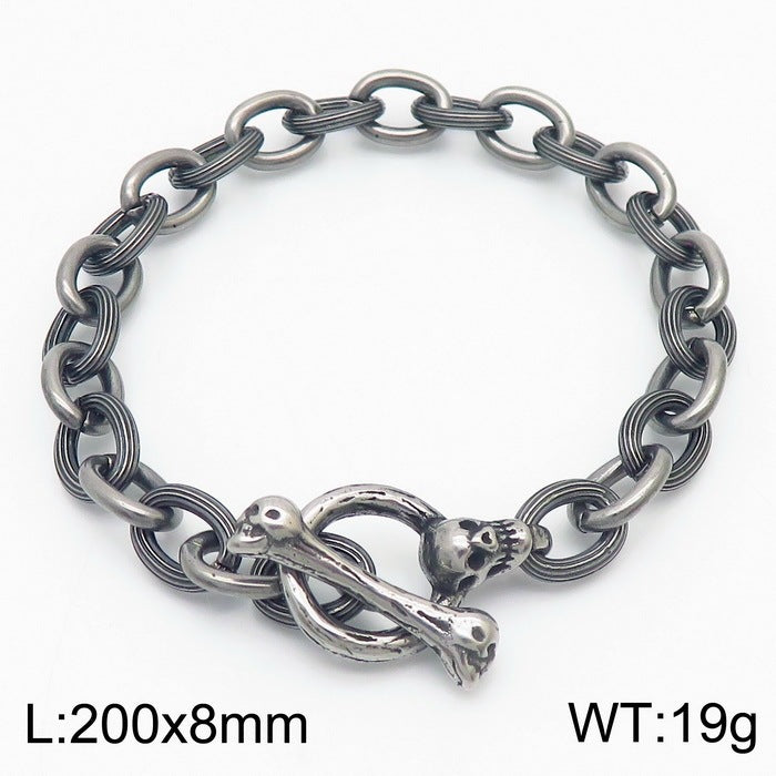 Punk Dark Wind Titanium Steel Bone Ot Buckle Bracelet – & Antique Unisex