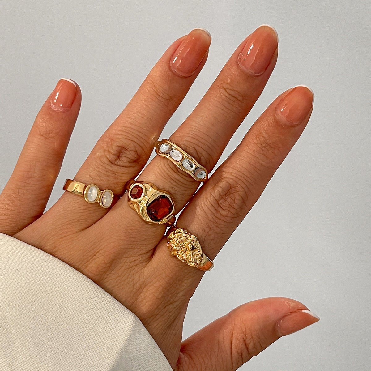 Planderful Collection Vienna Verve Zircon Gem Ring Set Geometric Lava Inlaid Statement Jewelry For Women