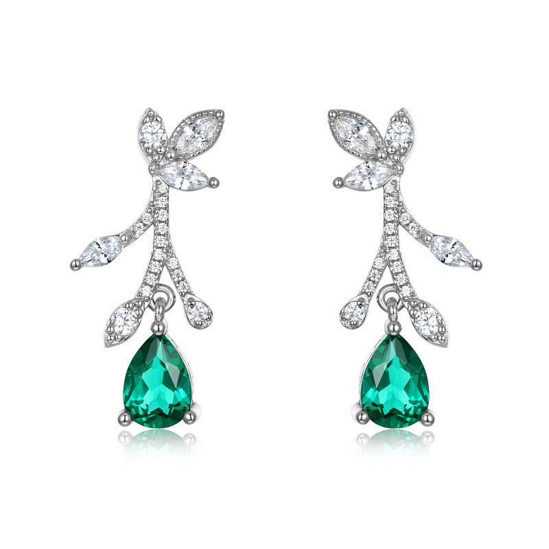 S925 Sterling Silver Lab-Grown Emerald Flower Stud Earrings