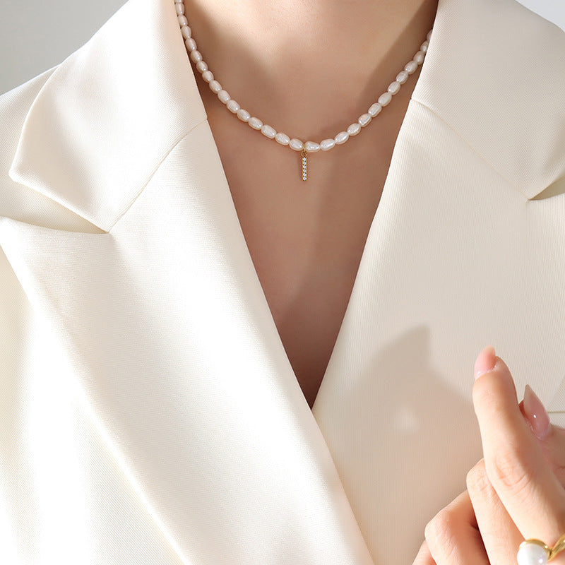 Exquisite Titan Gold-Plated Necklace with Full-Zircon Pendant