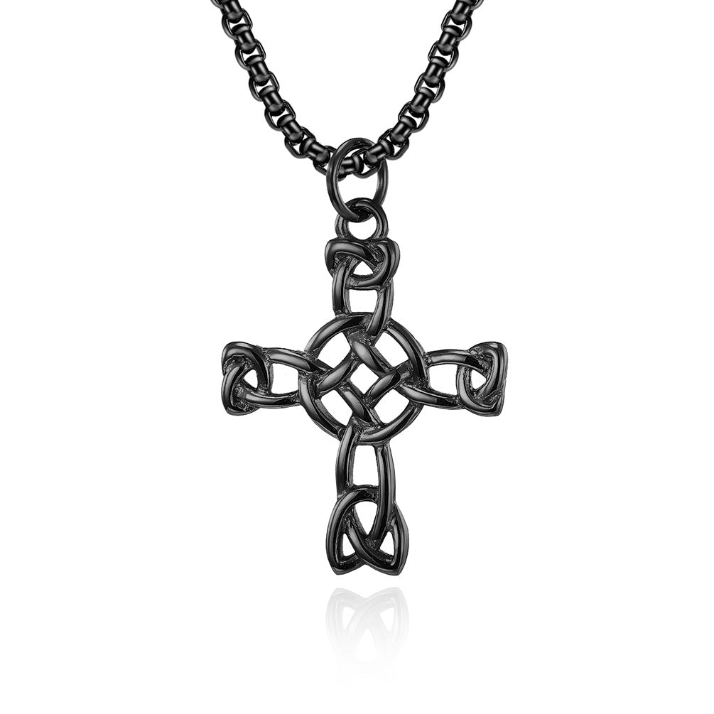 Cross-Border Amazon Nordic Celtic Knot Titanium Steel Cross Necklace for Men and Women