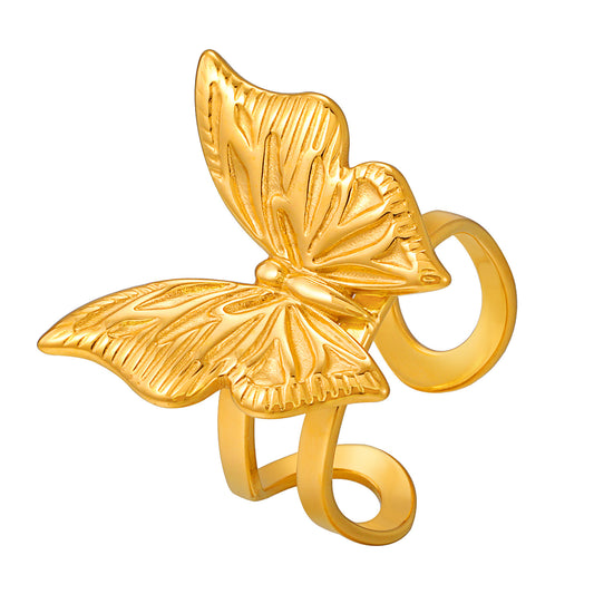 Stainless Steel Urban Exquisite Three-Dimensional Butterfly Opening Ring Girlfriend With
