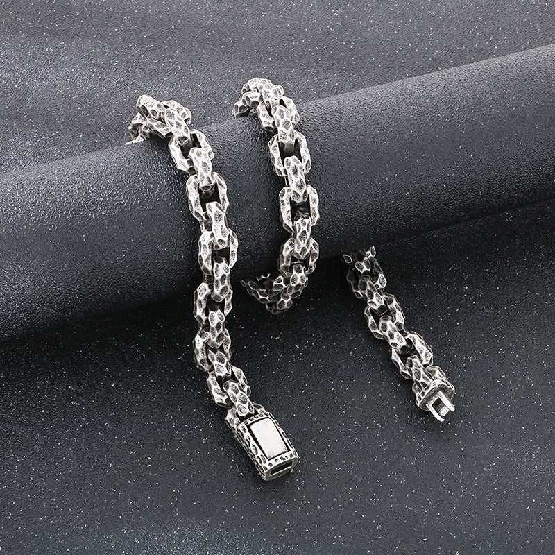 Planderful Mens Punk Necklace Titanium Steel Retro Texture