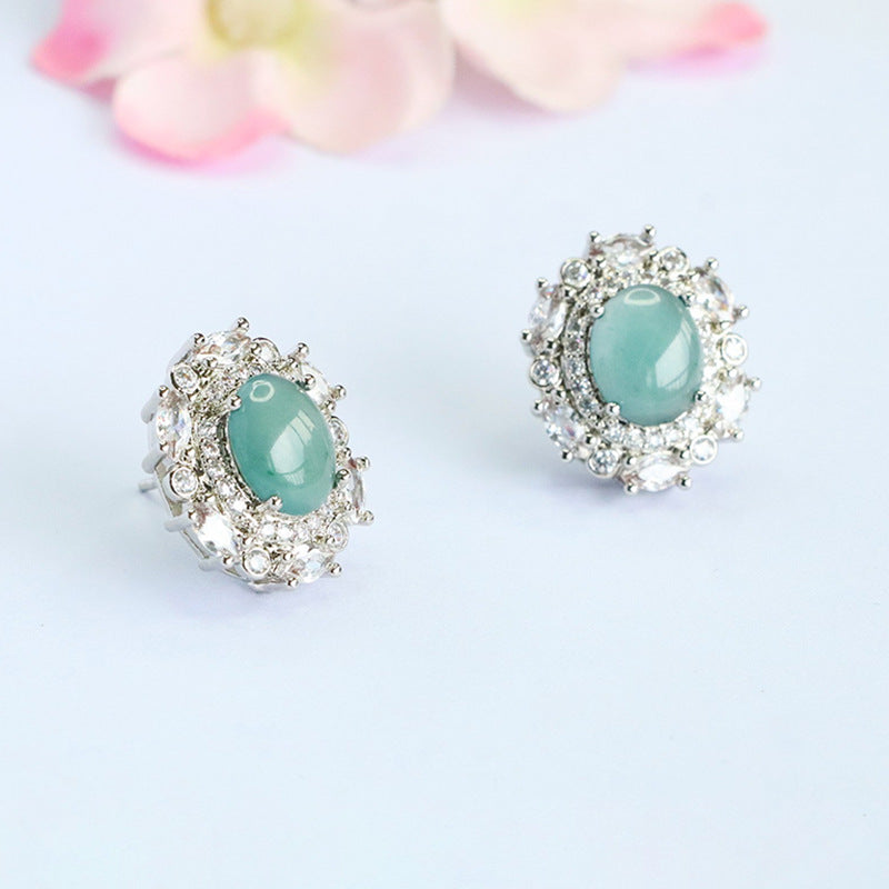 Blue-Water Jadeite Starlight Halo Stud Earrings