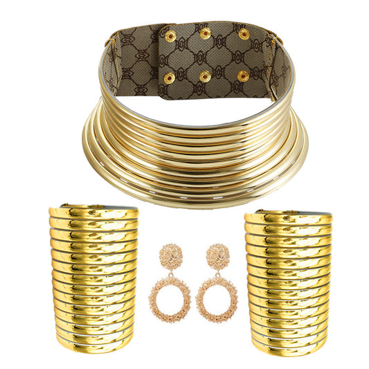 Ethnic Style African Jewelry Set with Metal Collar - Exclusive Collection Piece
