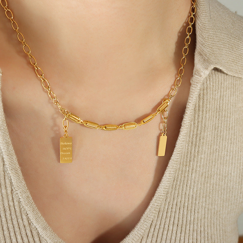 Geometric Square Pendant Necklace with Titanium Steel Chain for Women