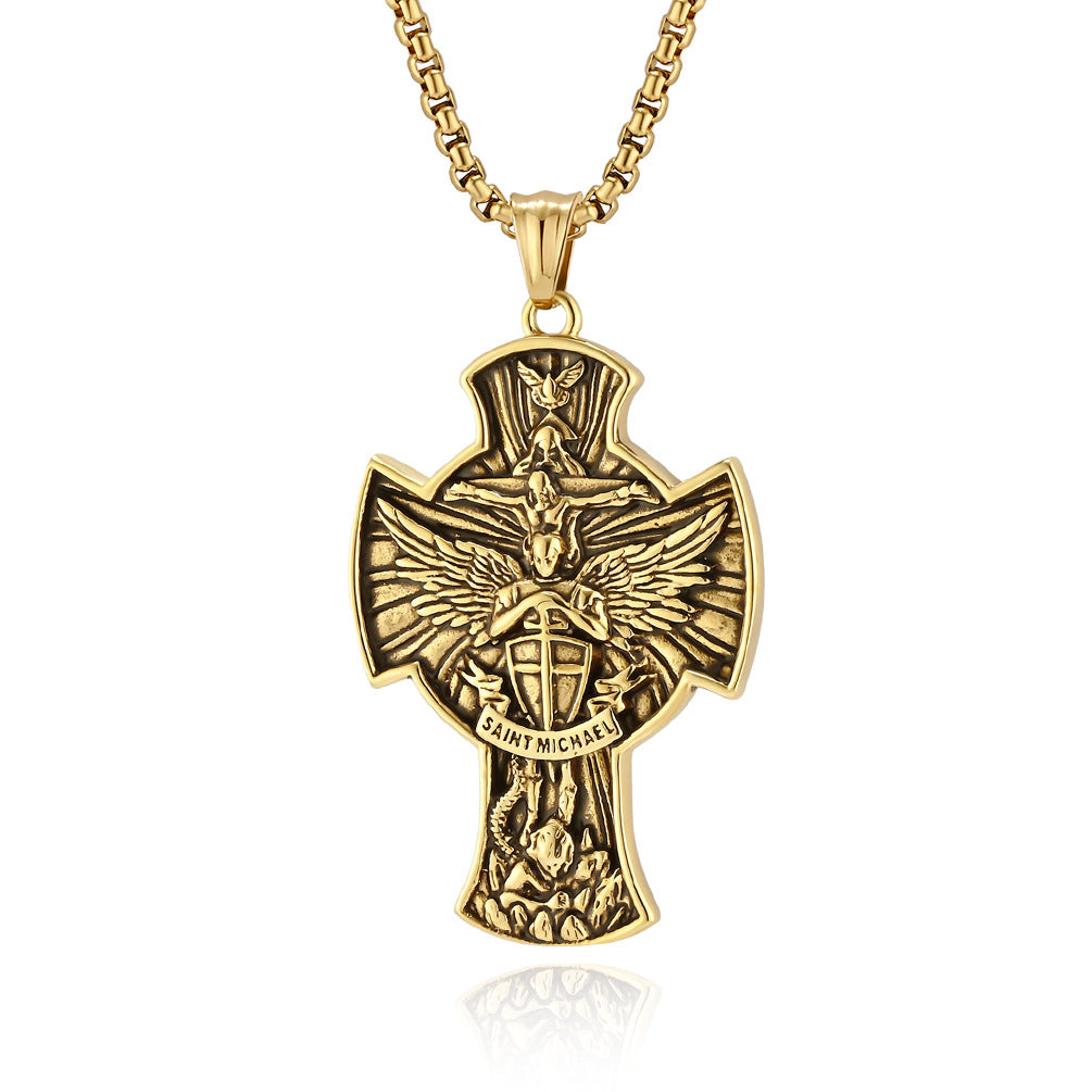 Planderful St Michael Archangel Necklace Titanium Steel Durable Vintage Jewelry For Spiritual Collectors