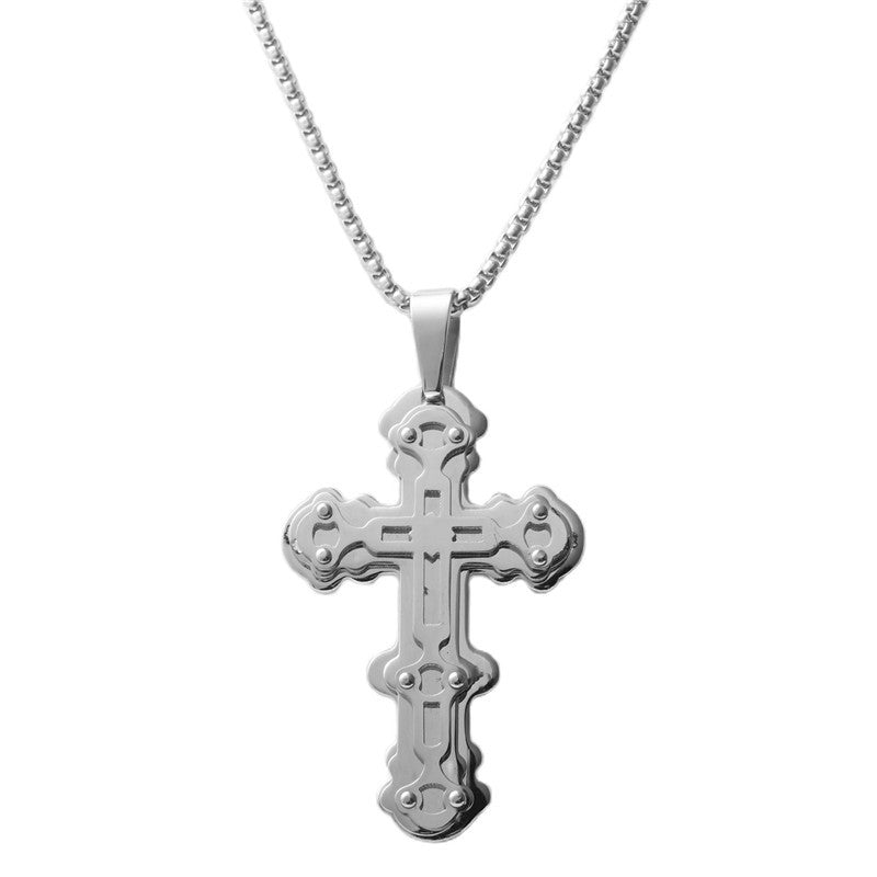 Stylish Titanium Steel Cross Pendant Necklace for Men - Personalized Retro Design