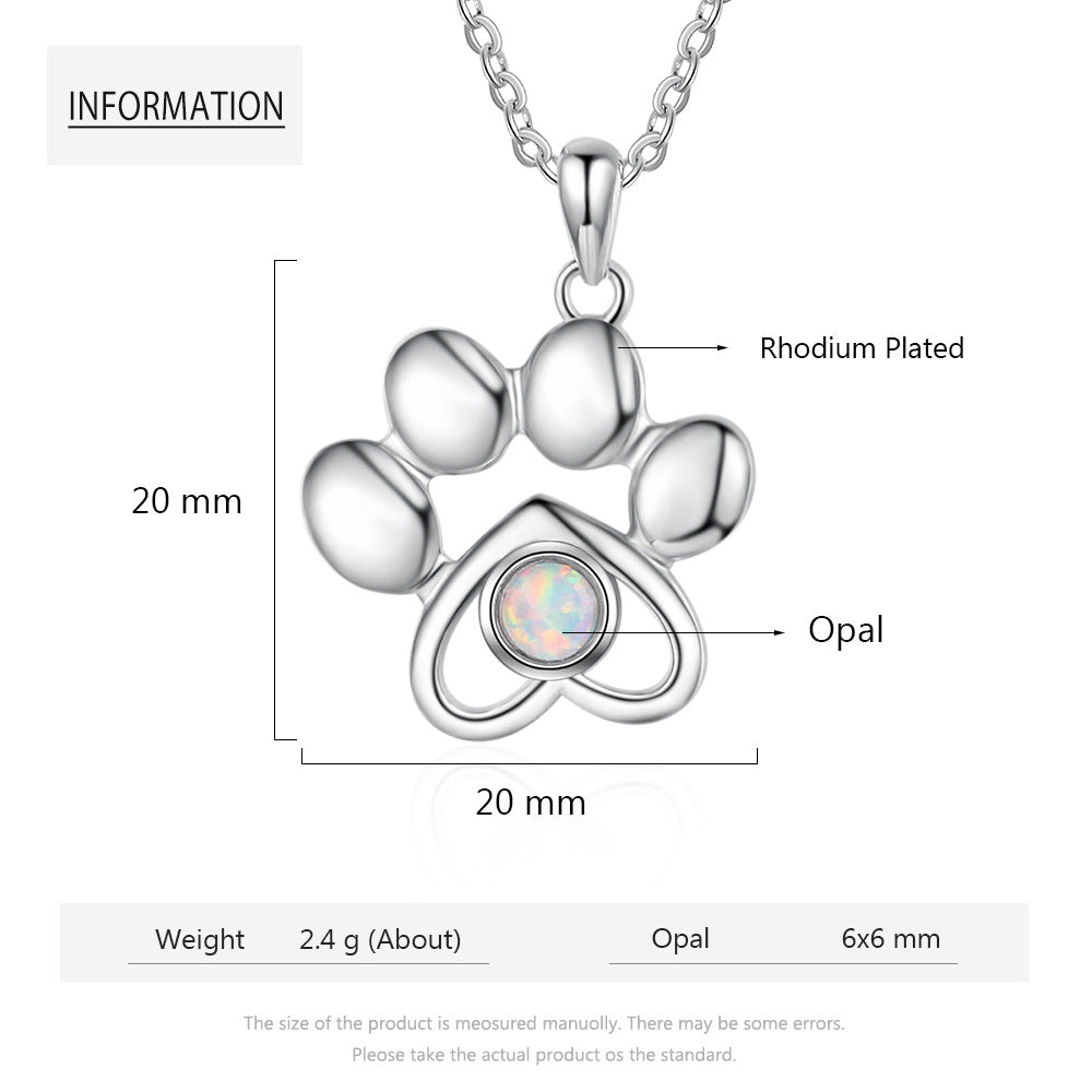 Planderful Jewelry Opal Necklace Puppy Footprint Pendant
