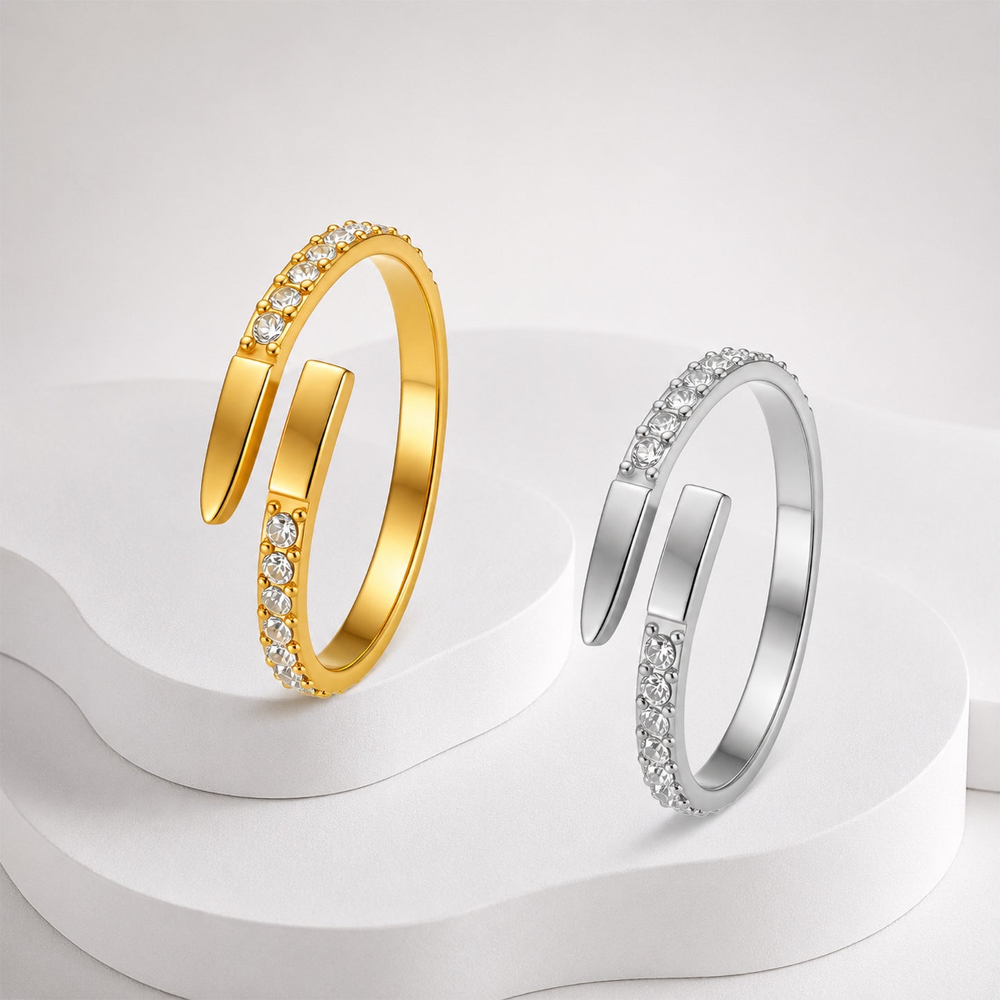 Planderful Zircon Stainless Steel Open Adjustable Ring For Women Unisex Luxury Jewelry