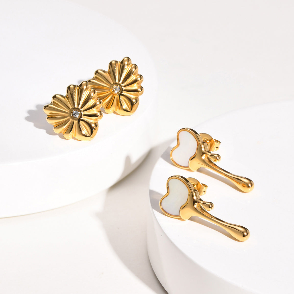 Premium Flower Melted Love Stud Earrings Gold