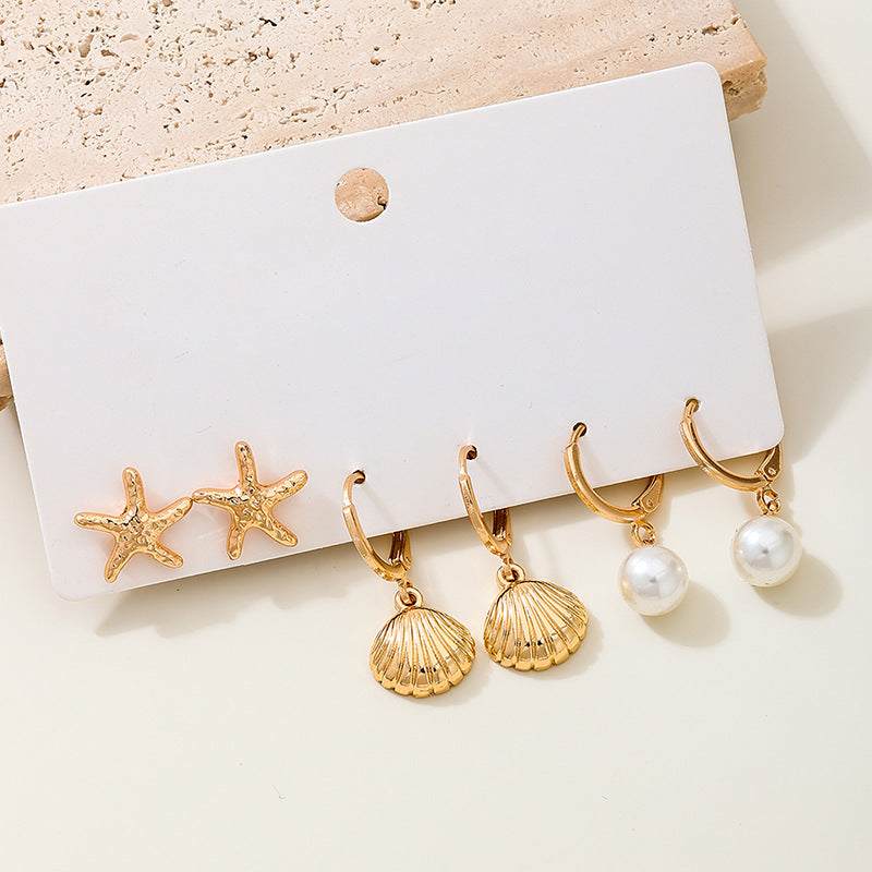 Planderful Vienna Verve Earrings Set – Fashionable Metal Shell Starfish Design