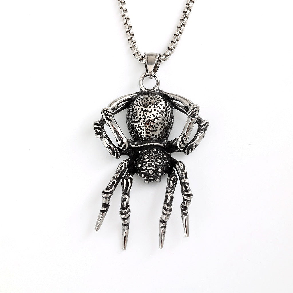 Vintage Spider Stainless Steel Pendant Necklace