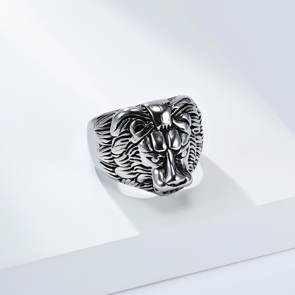 Planderful Titanium Lion Head Ring For Men Retro European American Style Dominant Hip Hop Punk Jewelry