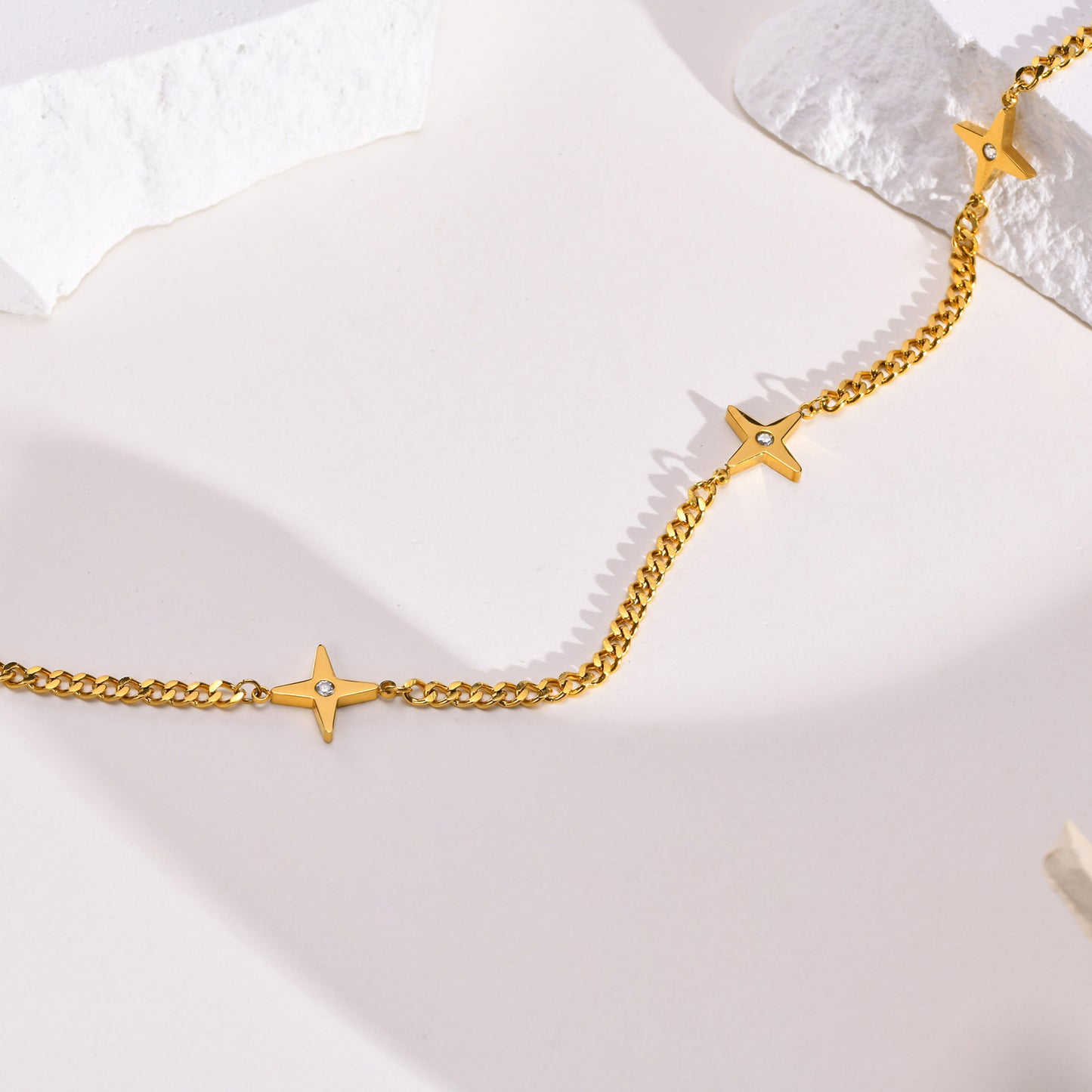 Stainless Steel Zircon Star Necklace Gold Female Fashion Jewelry