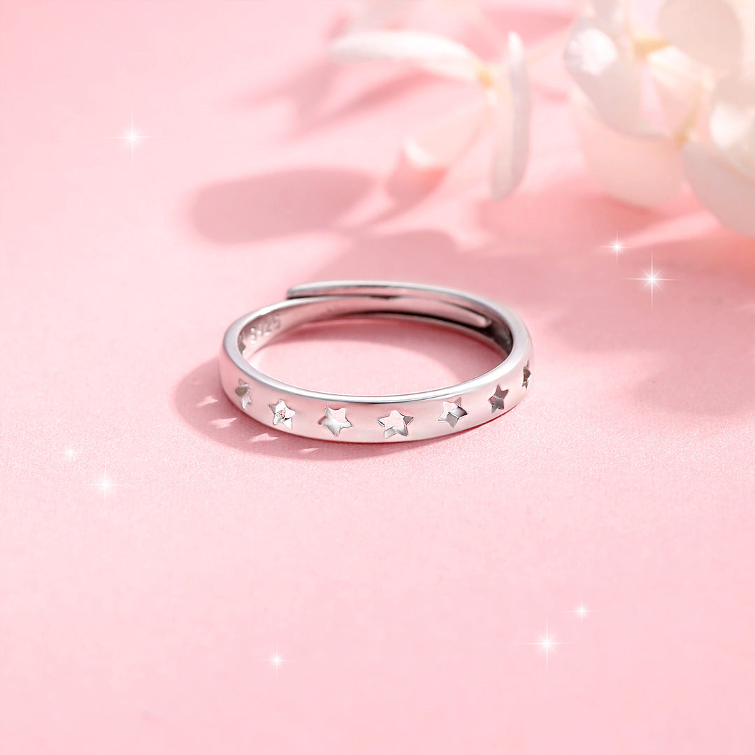 Planderful S925 Sterling Silver Ring For Women Adjustable Open Pentagram Tail Ring Fashion Jewelry