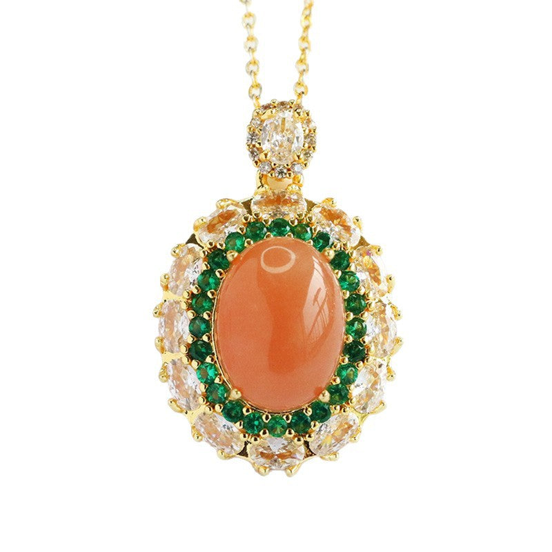 Orange Moonstone Green Zircon Pendant — No Chain