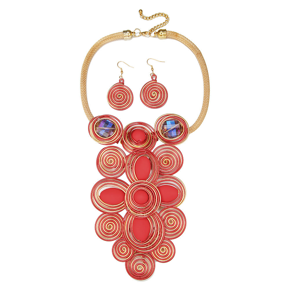 Exaggerated Aluminum Wire Statement Necklace Set with Sweater Chain by Planderful - Savanna Rhythms Collection