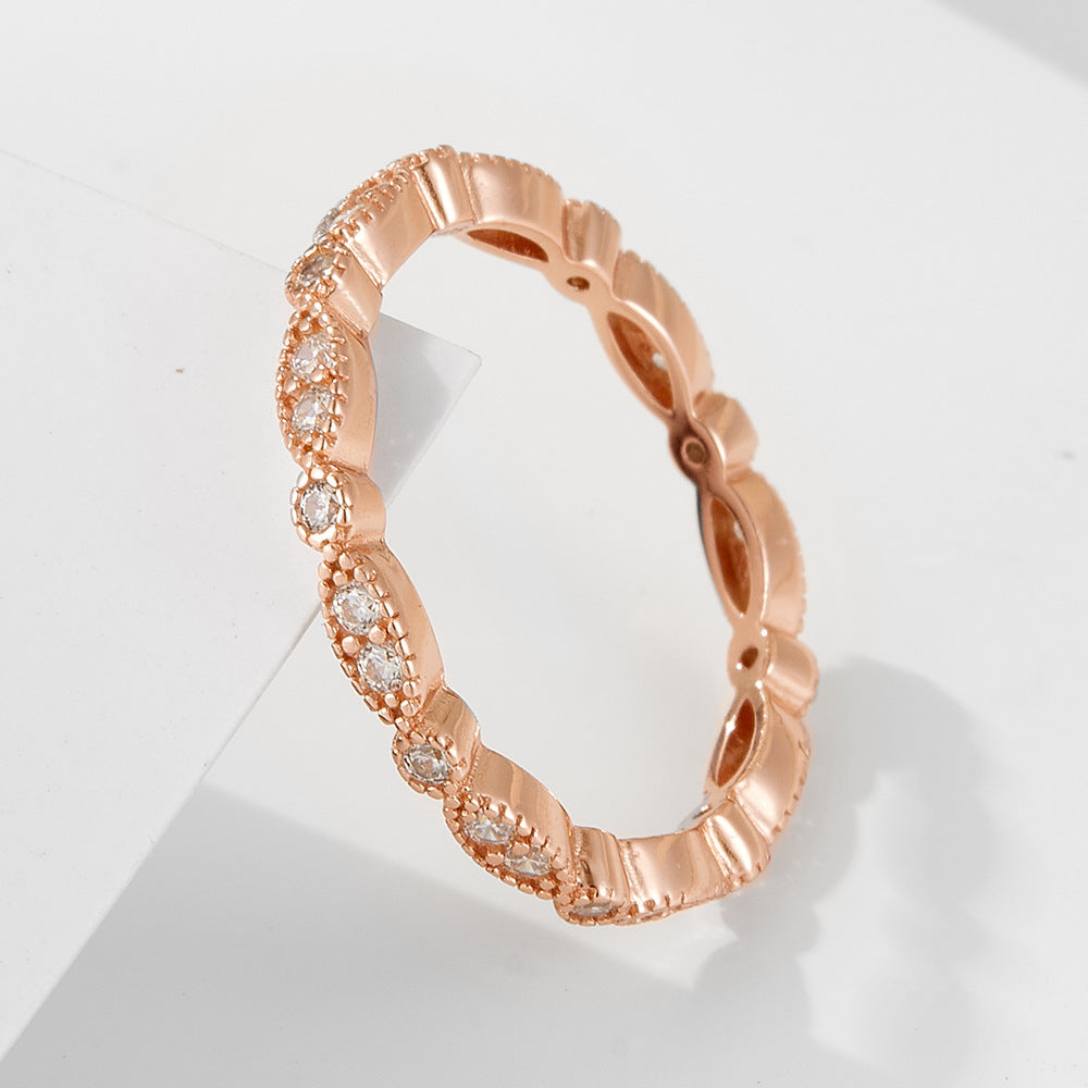 S925 Sterling Silver Gold-Plated Zircon Ring Wind Stacking Wearing Ring