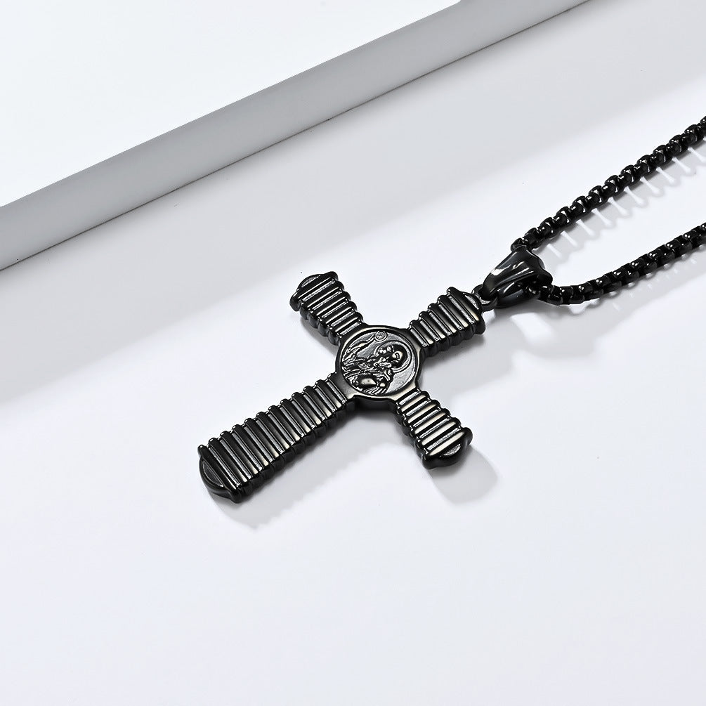 European and American Saint Benedict Exorcist Titanium Steel Cross Necklace for Men