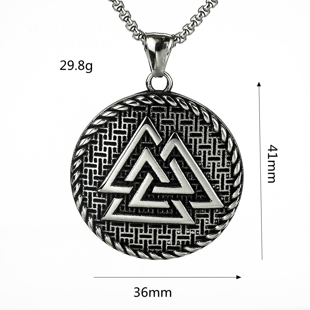 Planderful Personalized Retro Nordic Viking Triangle Stainless Steel Pendant Necklace For Men