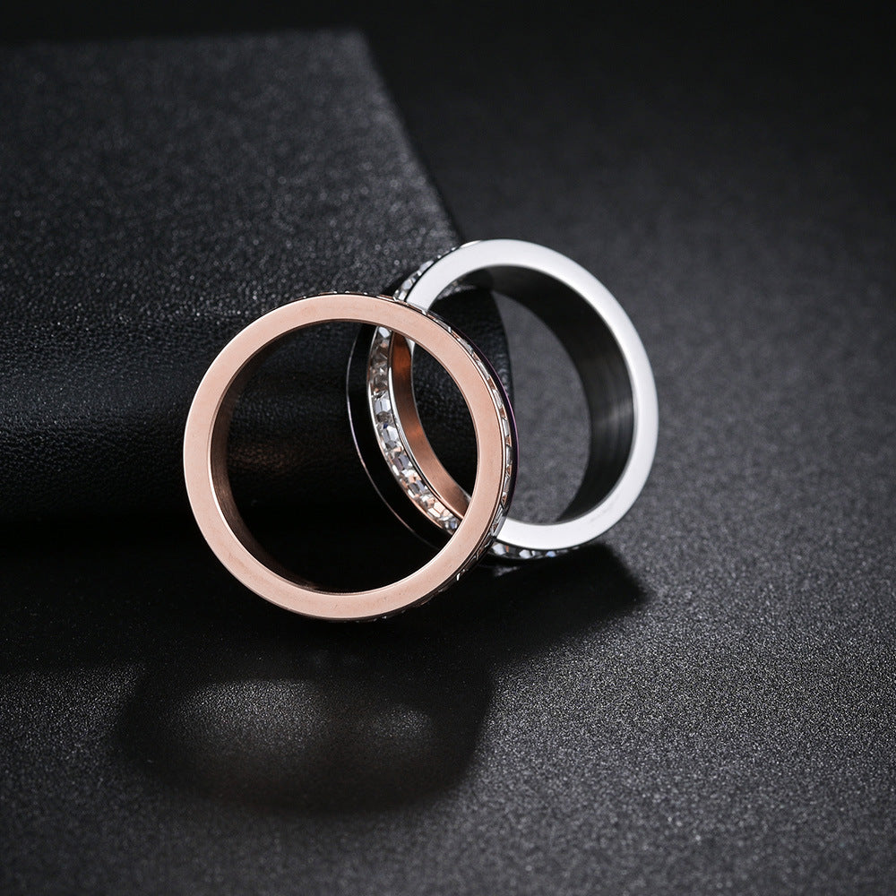 Dazzling European and American Jewelry Set with Square Zircon Couple Rings - Vacuum Electroplated Titanium Steel Beauty