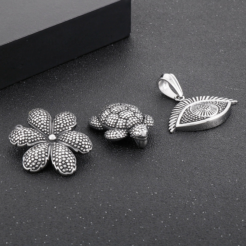 Old Creative Turtle Pendant, Retro Polka Dot Flower Turtle Devil's Eye Titanium Necklace
