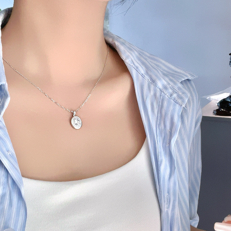 Vintage Medieval 925 Sterling Silver Matte Inlaid Necklace