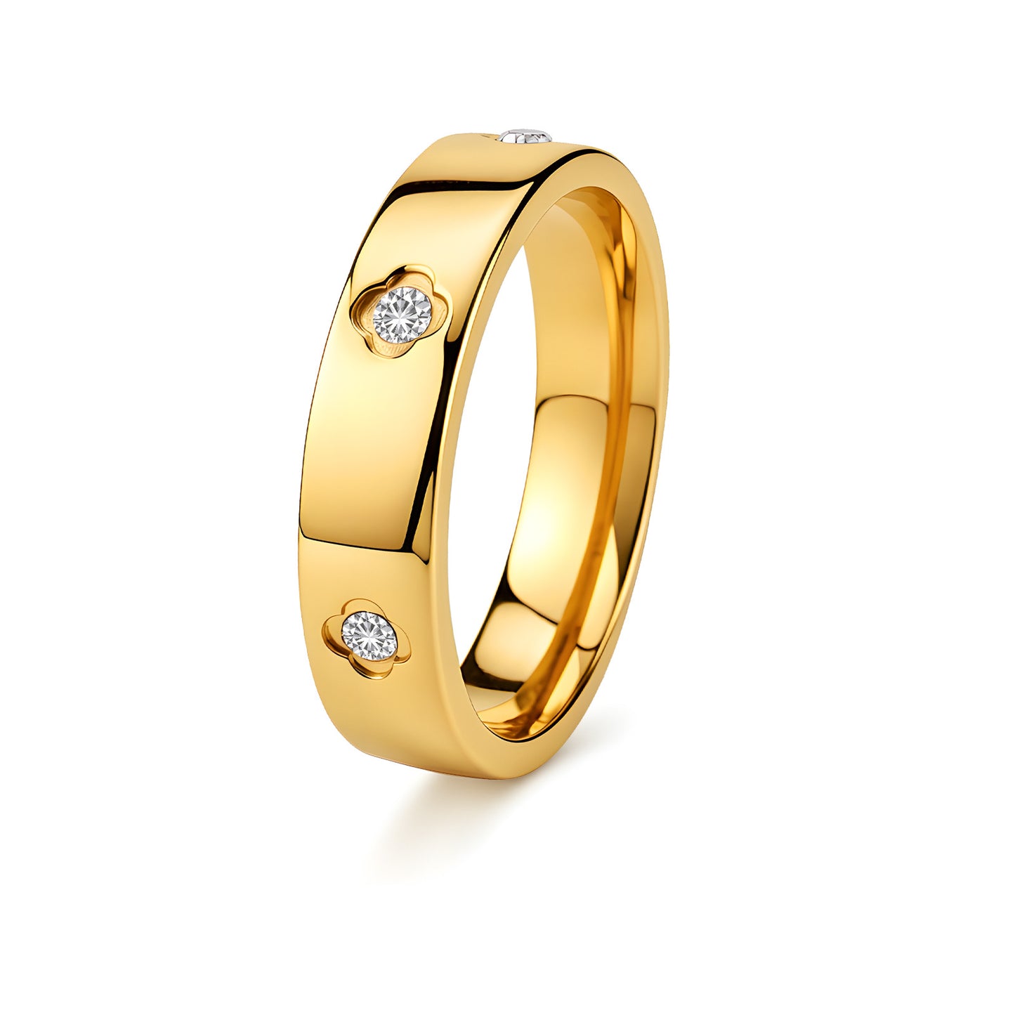Planderful Four Leaf Clover Zircon Ring For Couples Unisex Stainless Steel Durable Design Elegant Gift