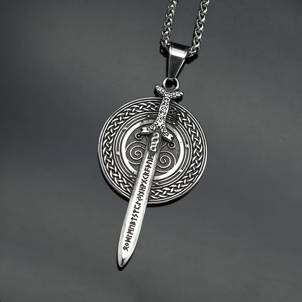 Steel Necklace Vintage Viking Warrior Sword Shield Pendant For Men Everyday Wear Gift Planderful