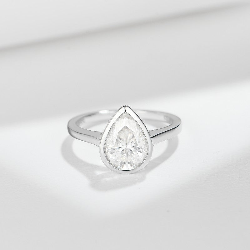 Planderful Moissanite Pear Shaped Ring 2 Carat Water Drop 7x10mm S925 Silver Plated 18K Gold Engagement For Her