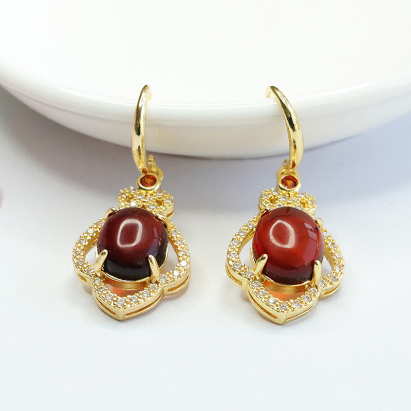 Blood Amber Floral Drop Earrings