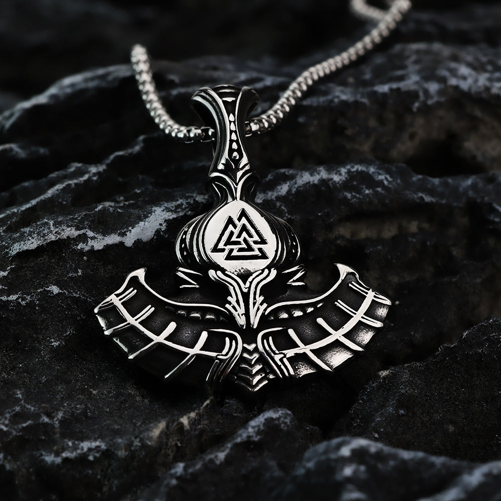 Planderful Triangular Dragon Viking Rune Axe Pendant For Men Bold Stainless Steel Necklace Norse Heritage