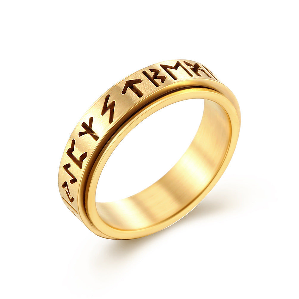Planderful Nordic Viking Rune Ring Rotating Titanium Steel Jewelry For Men And Women Unisex Gift