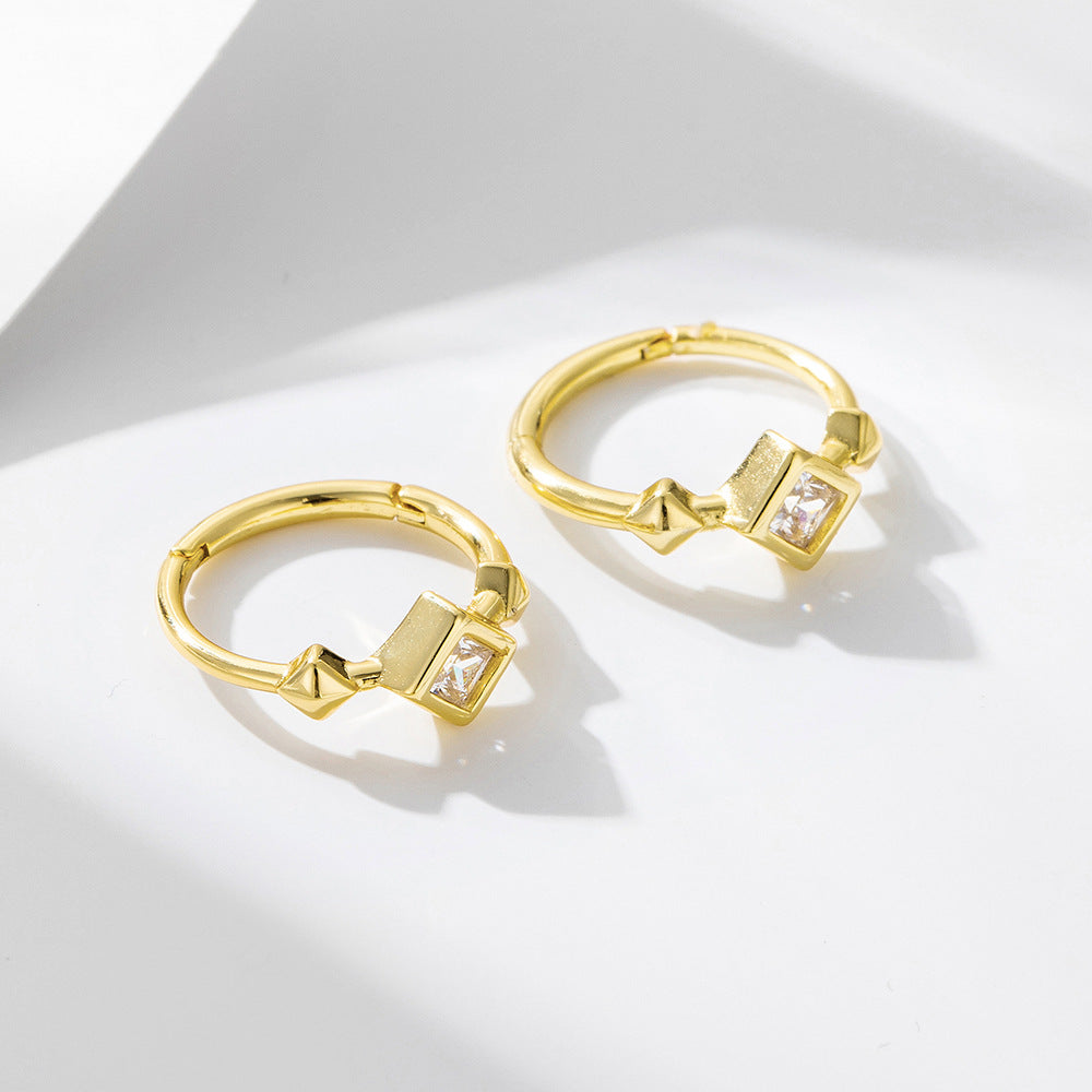 S925 Sterling Silver Zircon Earrings And Square Zircon Earrings, Ear Buckles, Advanced Sense