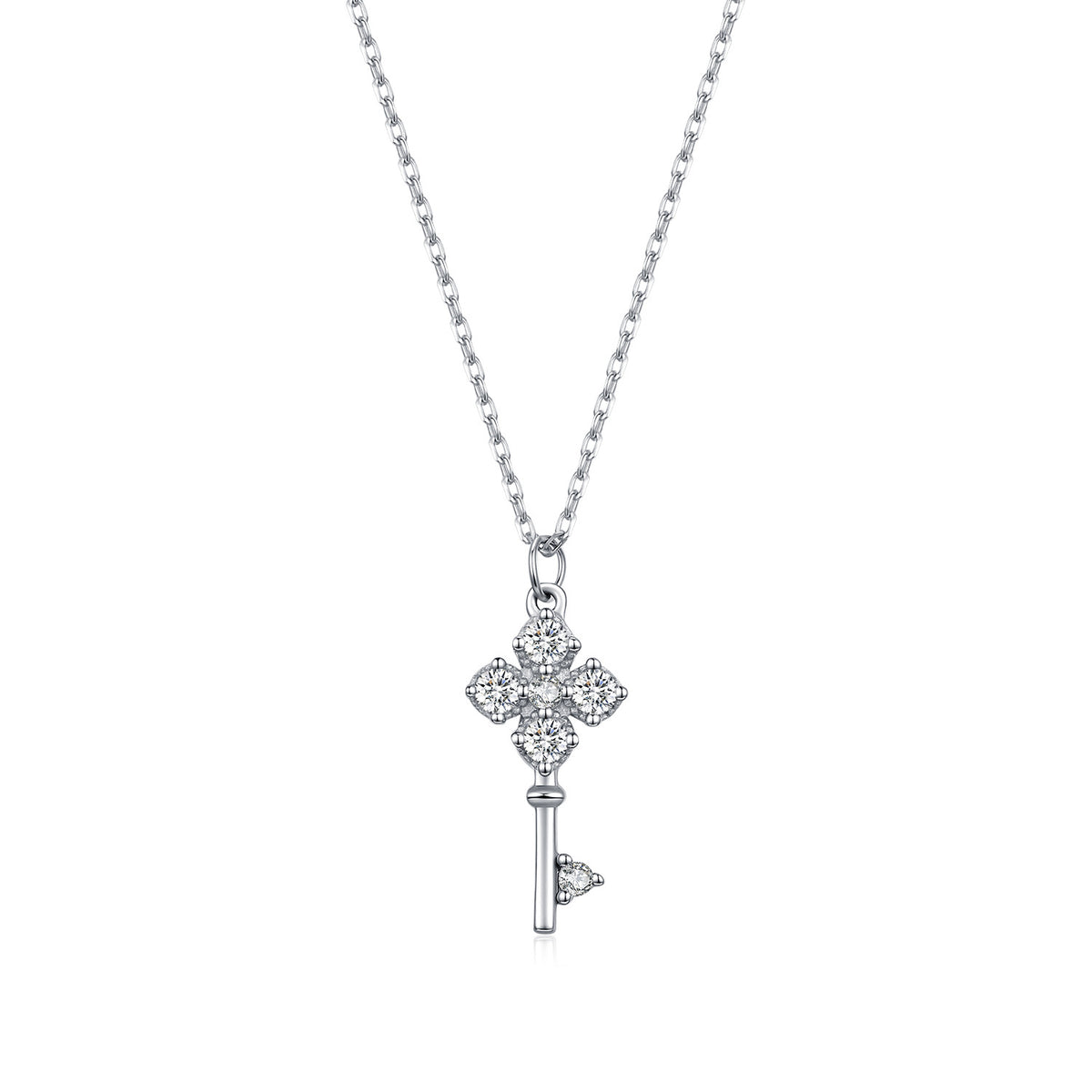 925 Sterling Silver Clover Key Moissanite Necklace