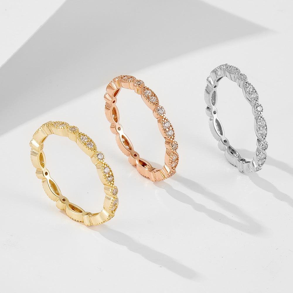 S925 Sterling Silver Gold-Plated Zircon Ring Wind Stacking Wearing Ring