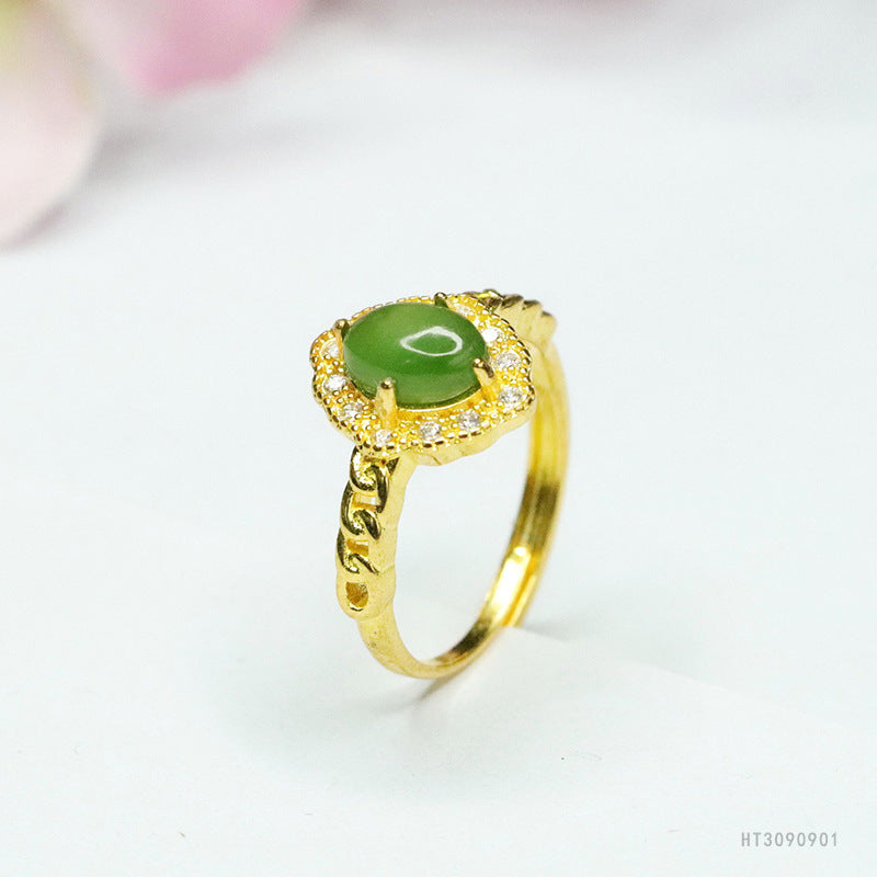 Hetian Jade Diamond-Shape Chain Ring