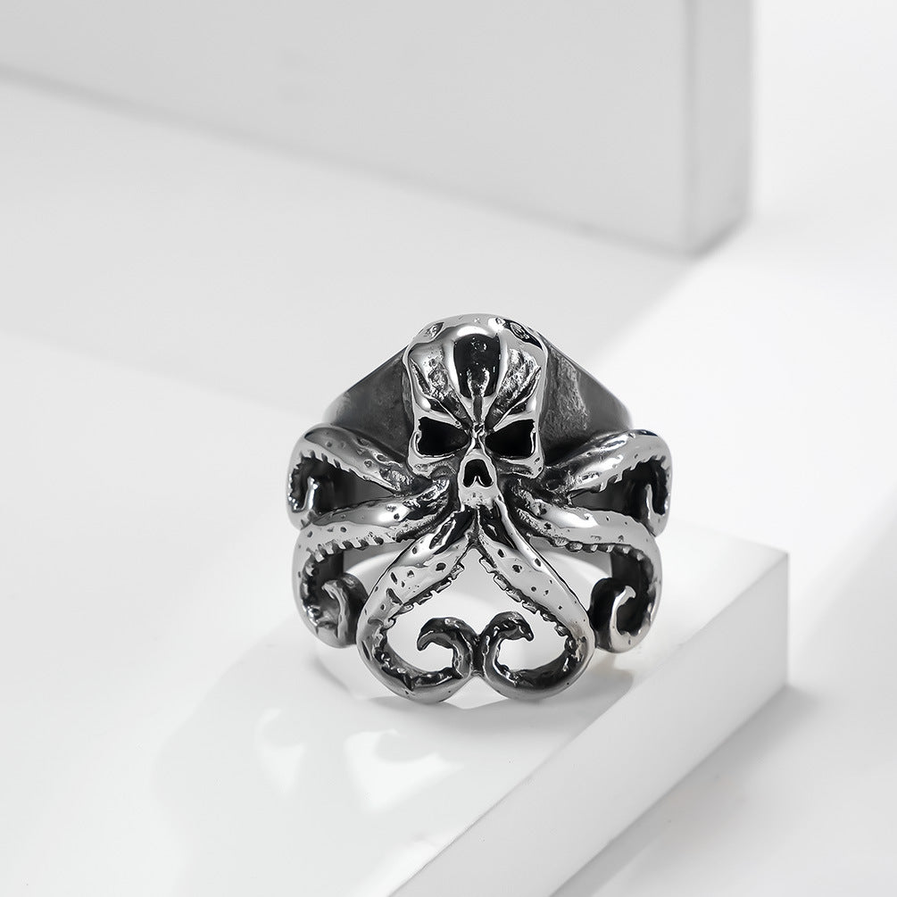 Planderful Octopus Ring Titanium Steel Vintage Punk Style For Men Distressed Hand Jewelry