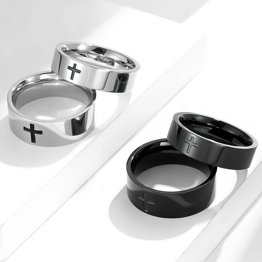 Planderful Simple Cross Stainless Steel Ring for Men
