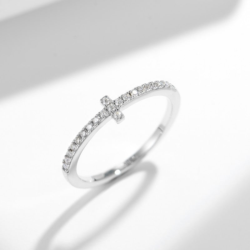 Planderful Moissanite Cross Ring Sterling Silver S925 For Ladies Sparkling Daily Wear D VVS 3EX