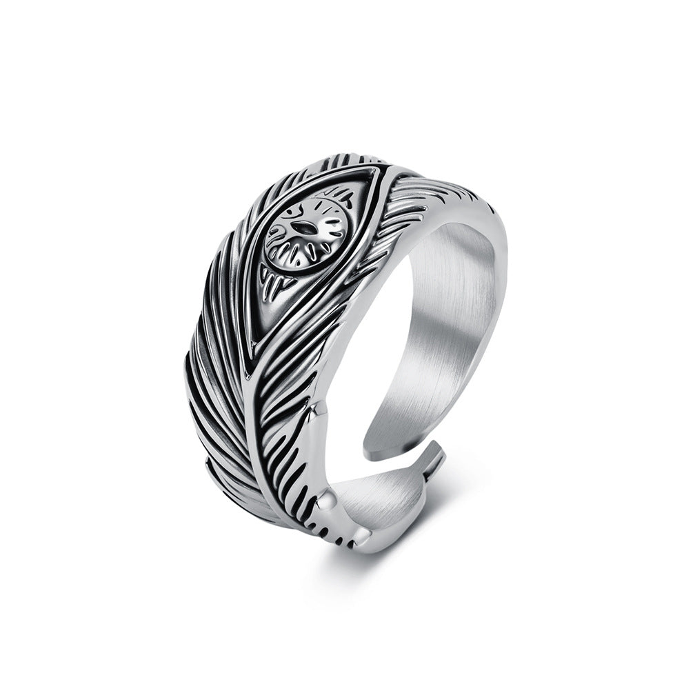 Stainless Steel Ring Everyday Genie By Planderful Collection For Men Unisex Retro Feather Eyes Design Durable Statement