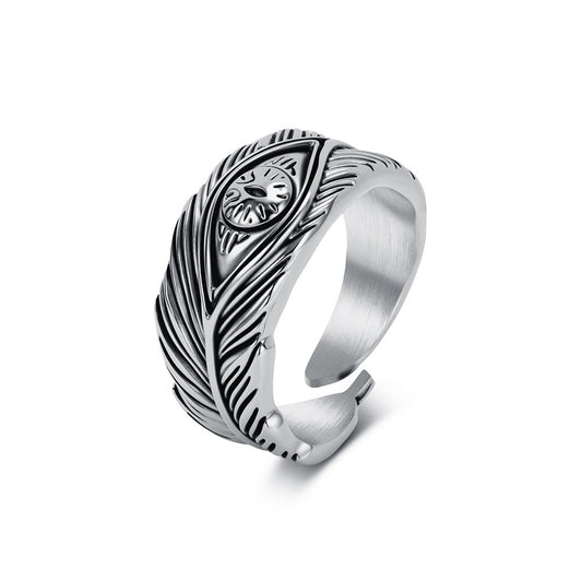 Indian Style Feather Eye Ring Men's Stainless Steel Design