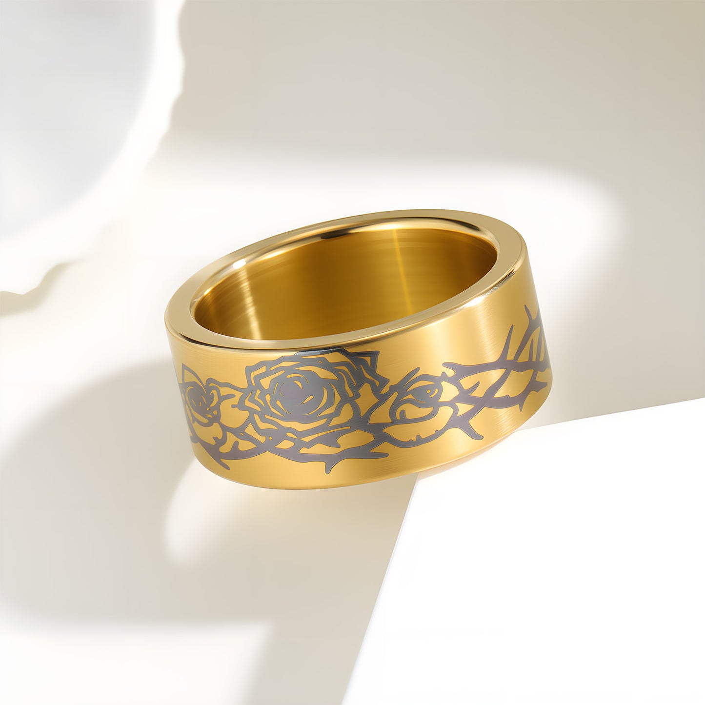 Stainless Steel Ring Planderful Everyday Genie Rose Halloween Pattern for Men Unisex 10mm Protection Statement
